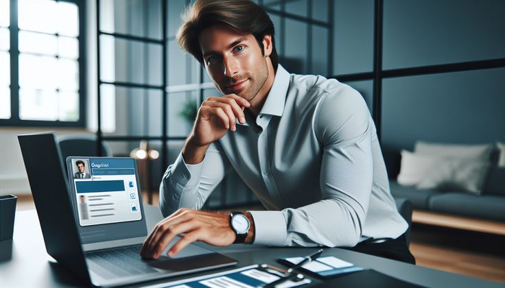 A business professional updating their digital business card on a laptop, showcasing the ease of real-time updates