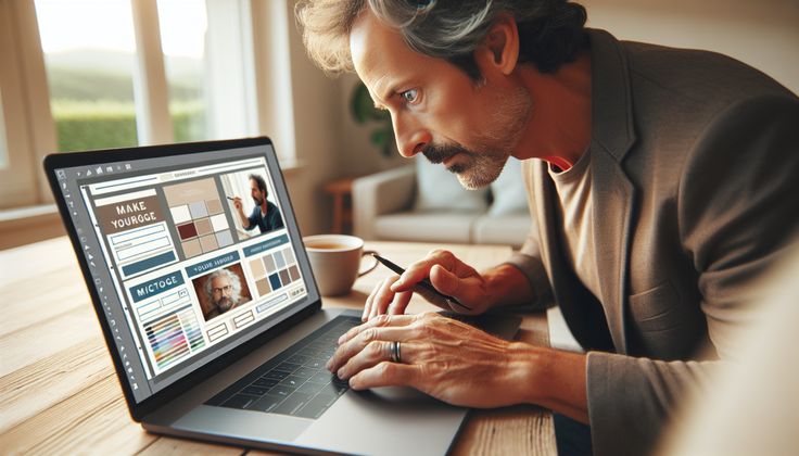 Person customizing a digital business card on a laptop